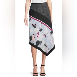 DKNY black blue floral asymmetrical midi skirt mixed print